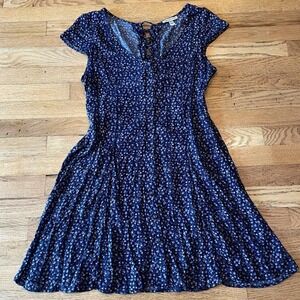 Cottagecore Prairie Floral Button Front Mini Dress Lace Up Back Soft Grunge